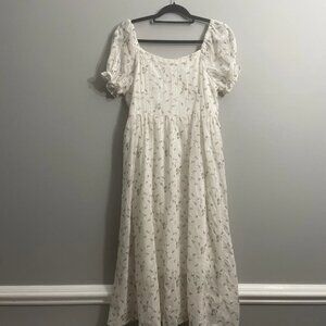 SHEIN Women’s Floral Cream & Green Short Puff Sleeve Maxi Lined Dress Size Large